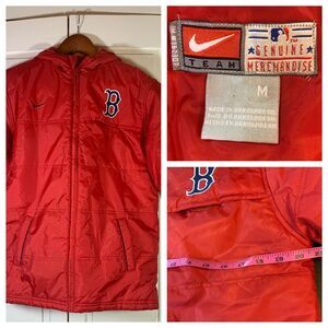 Nike Team Boston Red Sox Puffer Jacket Youth Medium Hood Red Baseball MLB FLAWS‎